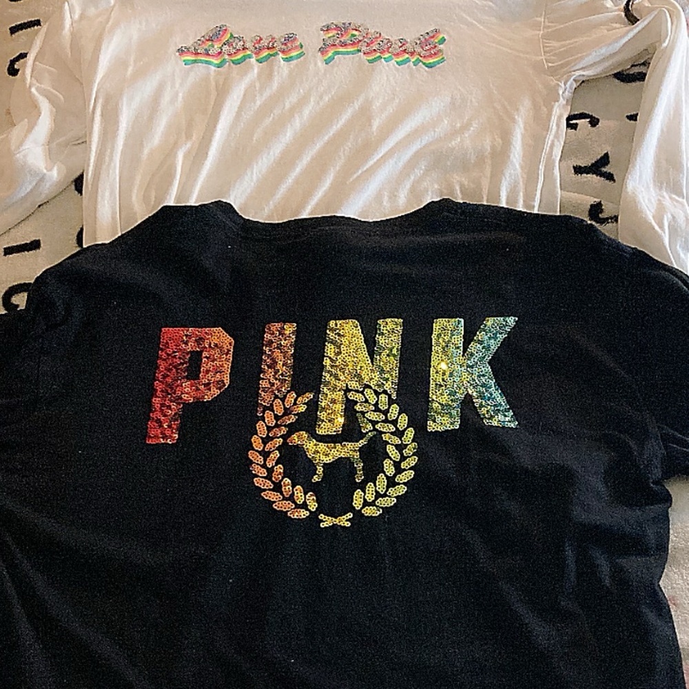 VS PINK BLING CAMPUS TEES ✨🌟 NWOT!